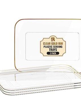 Gold Serving Trays Plastic Dessert Trays Rectangular Party Food Platters Set